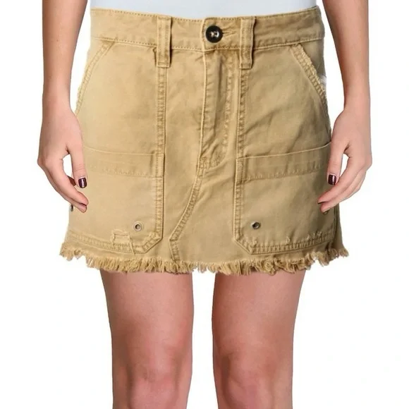 FREE PEOPLE Tan Canvas Cotton Relaxed Mini Skirt Size 24 - Picture 6 of 14